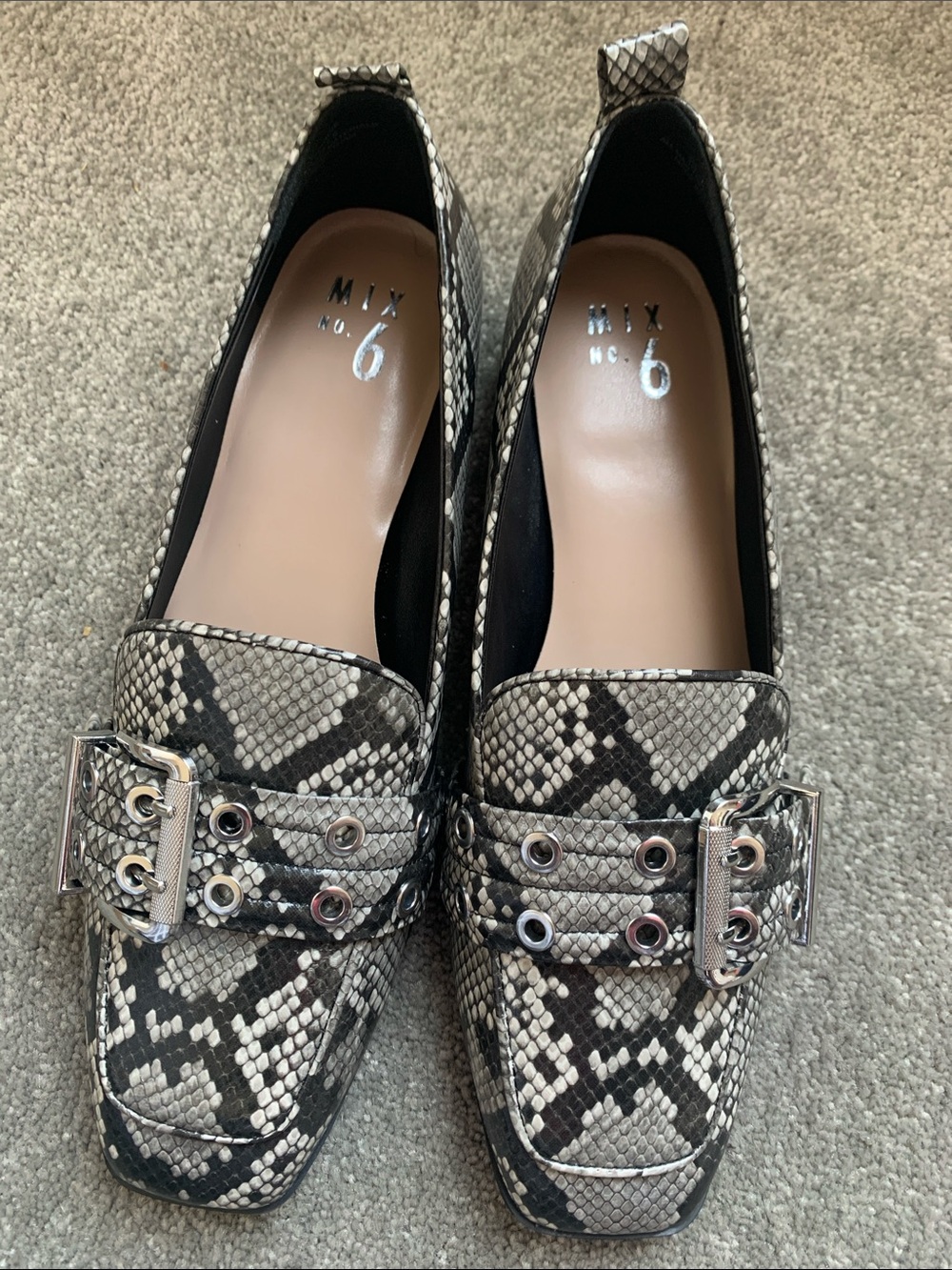 Mix No. 6 Snake-Print Loafers in Black and Cream with Silver Buckle